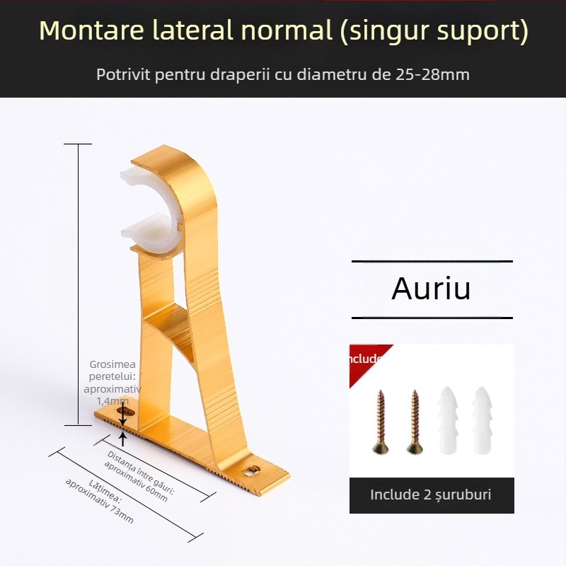 Suport pentru bara de perdea, din aliaj de aluminiu, stil roman, montat pe perete, cu două bare