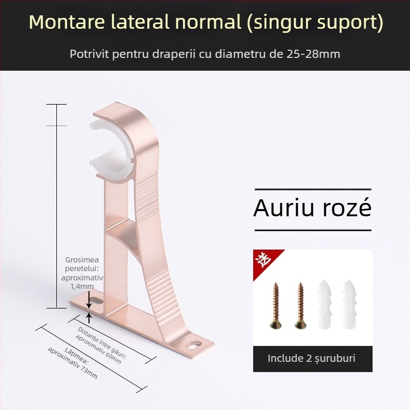 Suport pentru bara de perdea, din aliaj de aluminiu, stil roman, montat pe perete, cu două bare