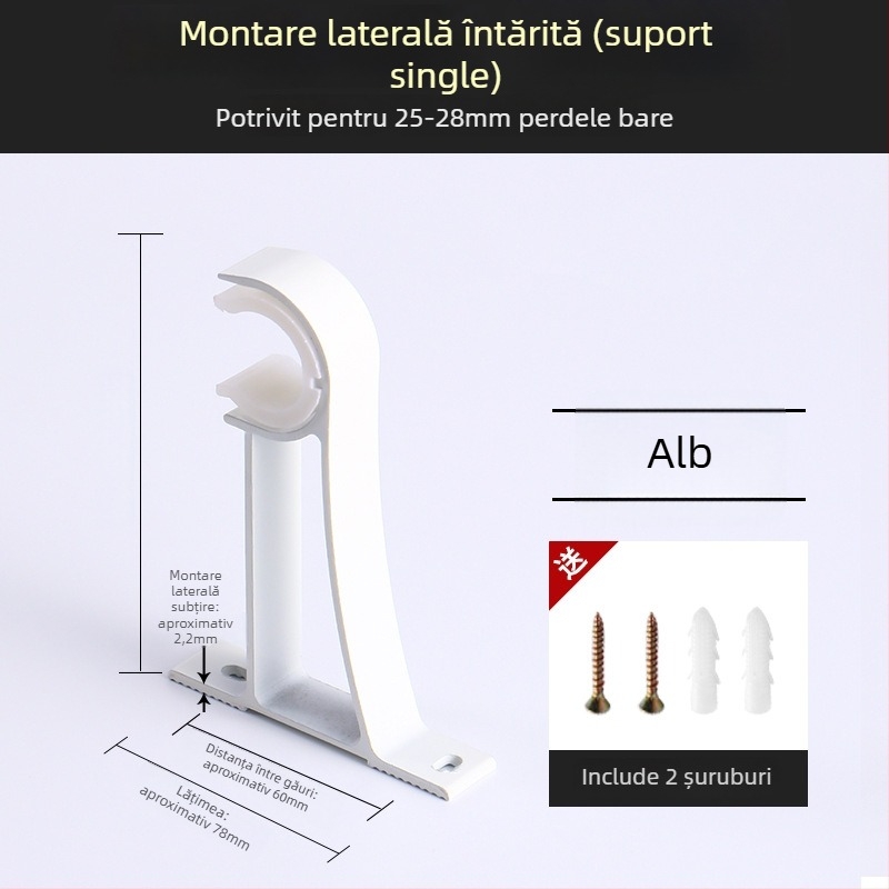 Suport pentru bara de perdea, din aliaj de aluminiu, stil roman, montat pe perete, cu două bare