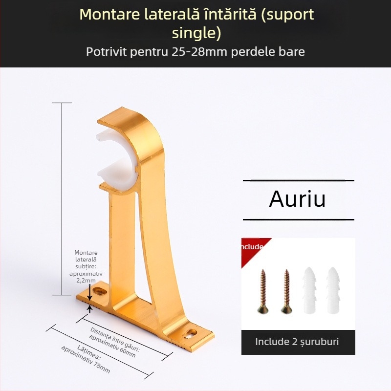 Suport pentru bara de perdea, din aliaj de aluminiu, stil roman, montat pe perete, cu două bare