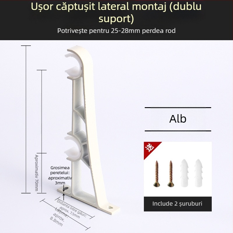 Suport pentru bara de perdea, din aliaj de aluminiu, stil roman, montat pe perete, cu două bare
