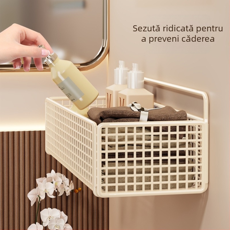 Cos de depozitare pentru baie montat pe perete, instalare fără găuri, stil simplu, model 2350959837942220544