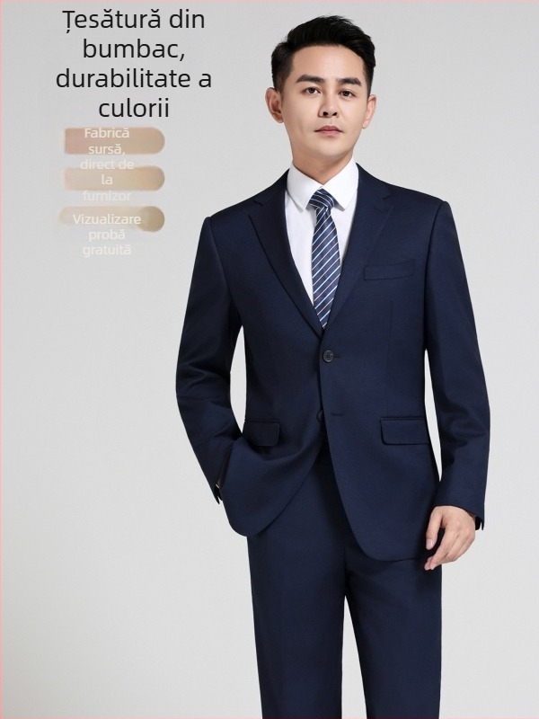 Set costum bărbătesc cu model Houndstooth, lavabil la mașină, închidere cu două nasturi, rever plat, amestec poliester