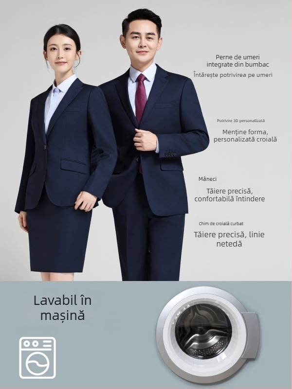 Set costum bărbătesc cu model Houndstooth, lavabil la mașină, închidere cu două nasturi, rever plat, amestec poliester