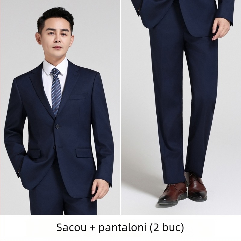 Set costum bărbătesc cu model Houndstooth, lavabil la mașină, închidere cu două nasturi, rever plat, amestec poliester