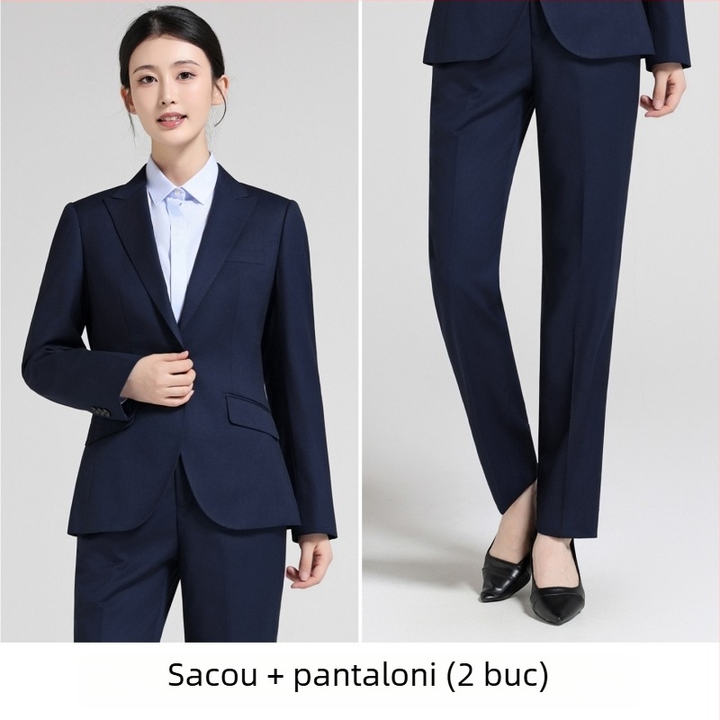 Set costum bărbătesc cu model Houndstooth, lavabil la mașină, închidere cu două nasturi, rever plat, amestec poliester