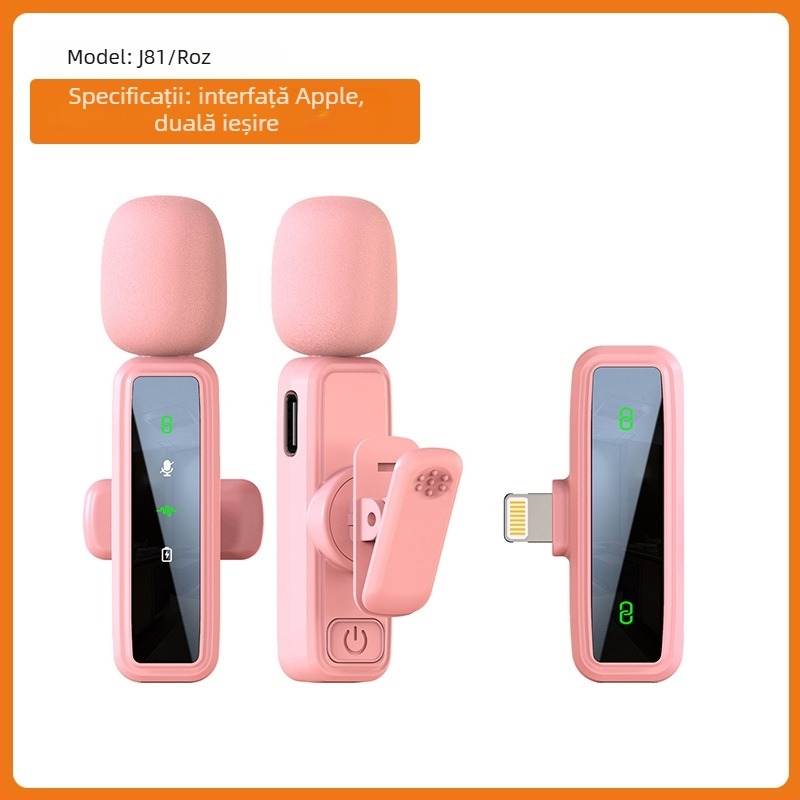 Lavalier microfon J86, Bluetooth 5.1, 2 canale, răspuns în frecvență 20 Hz–20 kHz, baterie încorporată 50–100 mAh, autonomie 6–8 h, 3 în 1 pentru telefon, cameră și audio