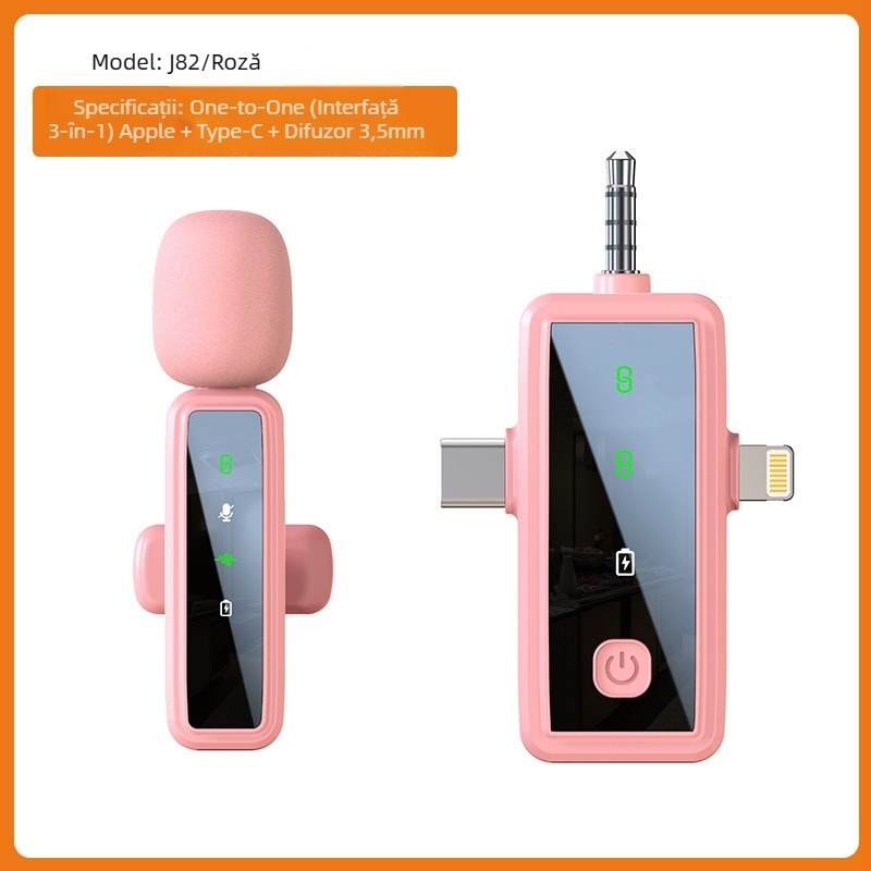 Lavalier microfon J86, Bluetooth 5.1, 2 canale, răspuns în frecvență 20 Hz–20 kHz, baterie încorporată 50–100 mAh, autonomie 6–8 h, 3 în 1 pentru telefon, cameră și audio