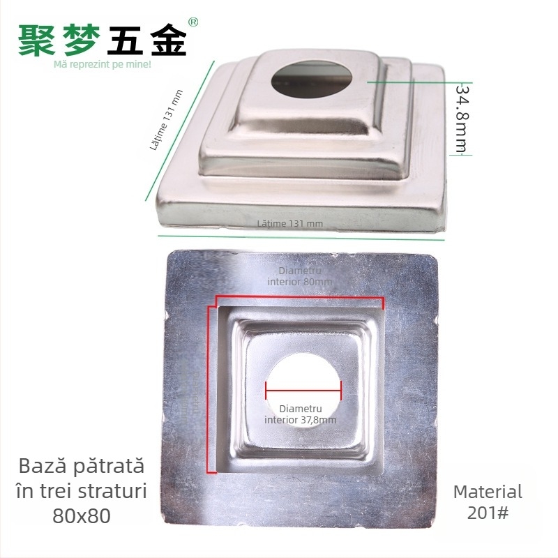 Bază pentru steag din oțel inoxidabil și suport, model 25–120 mm, placare electro, stil modern