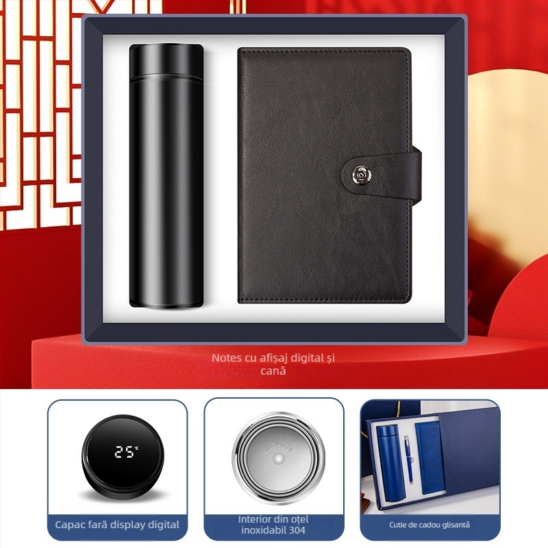 Set cadouri de afaceri cu termos, caiet, logo personalizat și cutie cadou pentru birou