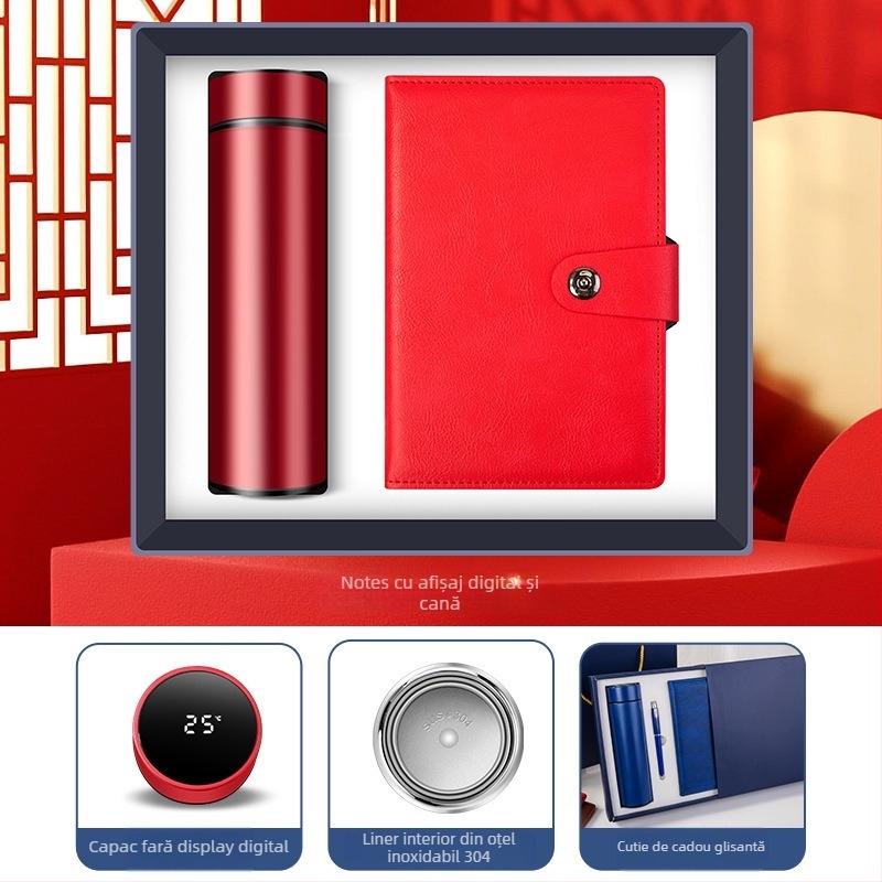 Set cadouri de afaceri cu termos, caiet, logo personalizat și cutie cadou pentru birou