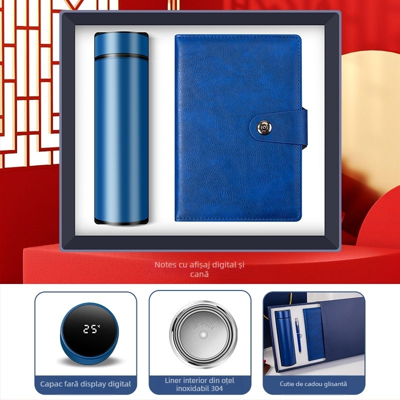 Set cadouri de afaceri cu termos, caiet, logo personalizat și cutie cadou pentru birou