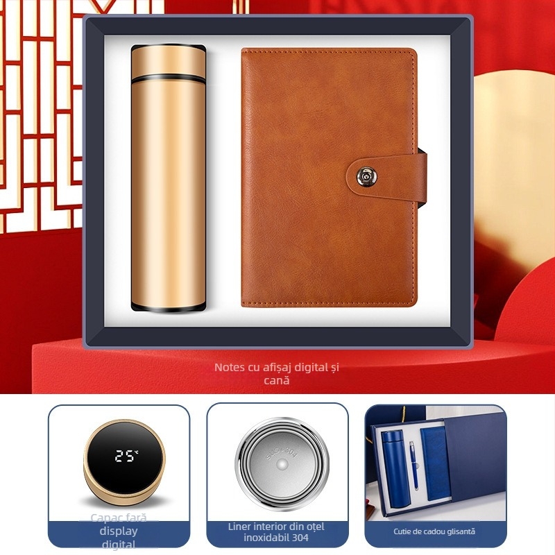 Set cadouri de afaceri cu termos, caiet, logo personalizat și cutie cadou pentru birou