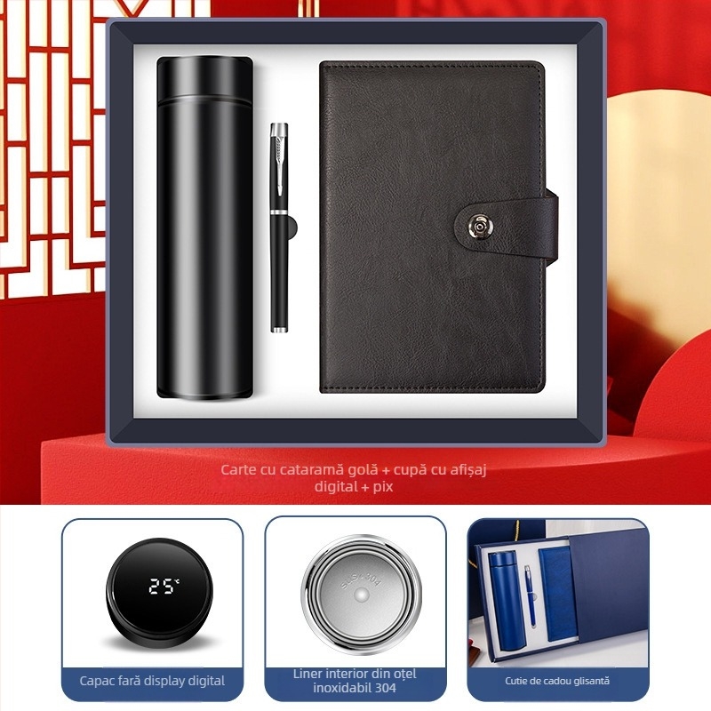 Set cadouri de afaceri cu termos, caiet, logo personalizat și cutie cadou pentru birou