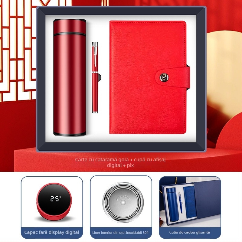 Set cadouri de afaceri cu termos, caiet, logo personalizat și cutie cadou pentru birou