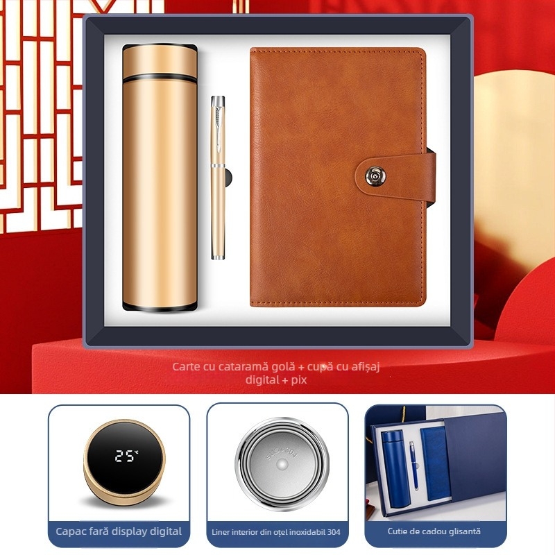 Set cadouri de afaceri cu termos, caiet, logo personalizat și cutie cadou pentru birou