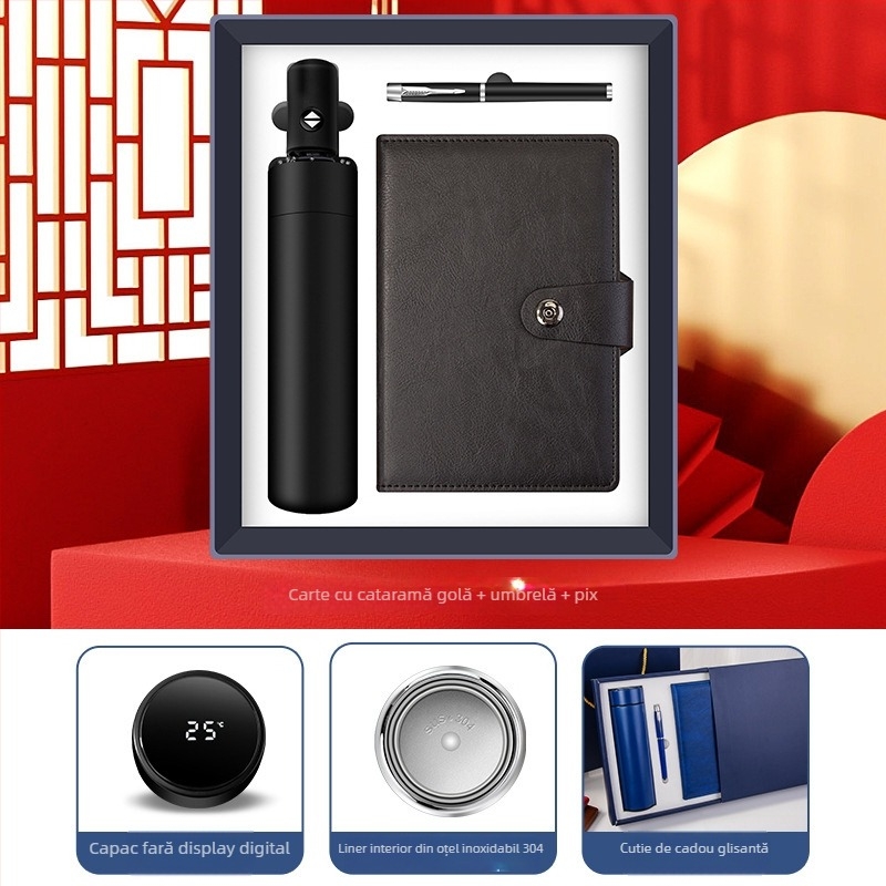 Set cadouri de afaceri cu termos, caiet, logo personalizat și cutie cadou pentru birou