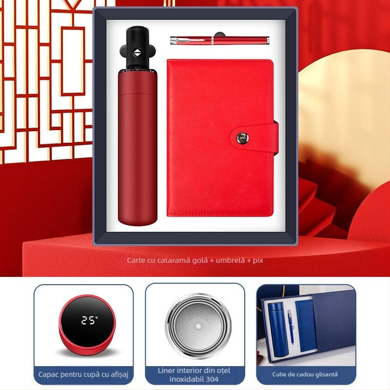 Set cadouri de afaceri cu termos, caiet, logo personalizat și cutie cadou pentru birou