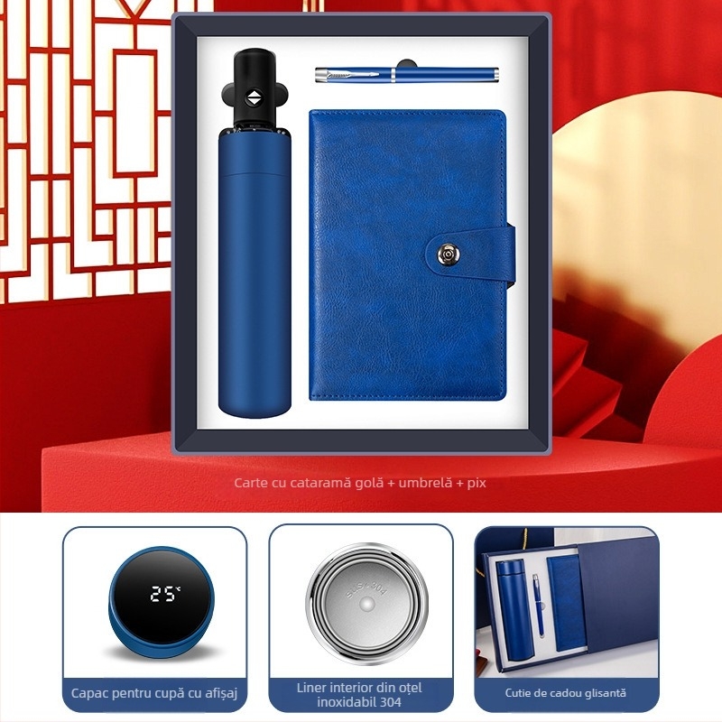 Set cadouri de afaceri cu termos, caiet, logo personalizat și cutie cadou pentru birou