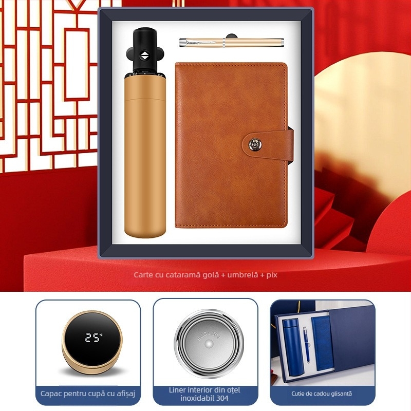 Set cadouri de afaceri cu termos, caiet, logo personalizat și cutie cadou pentru birou