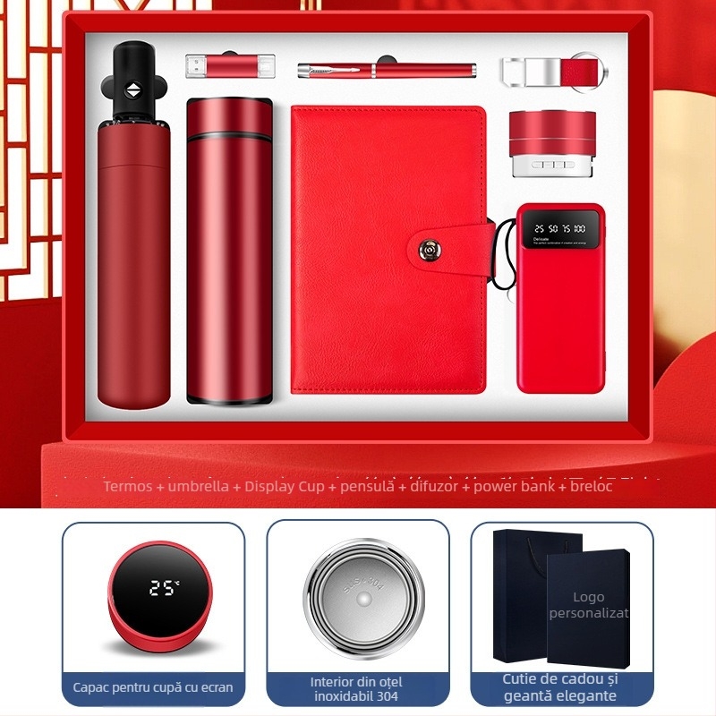 Set cadouri de afaceri cu termos, caiet, logo personalizat și cutie cadou pentru birou