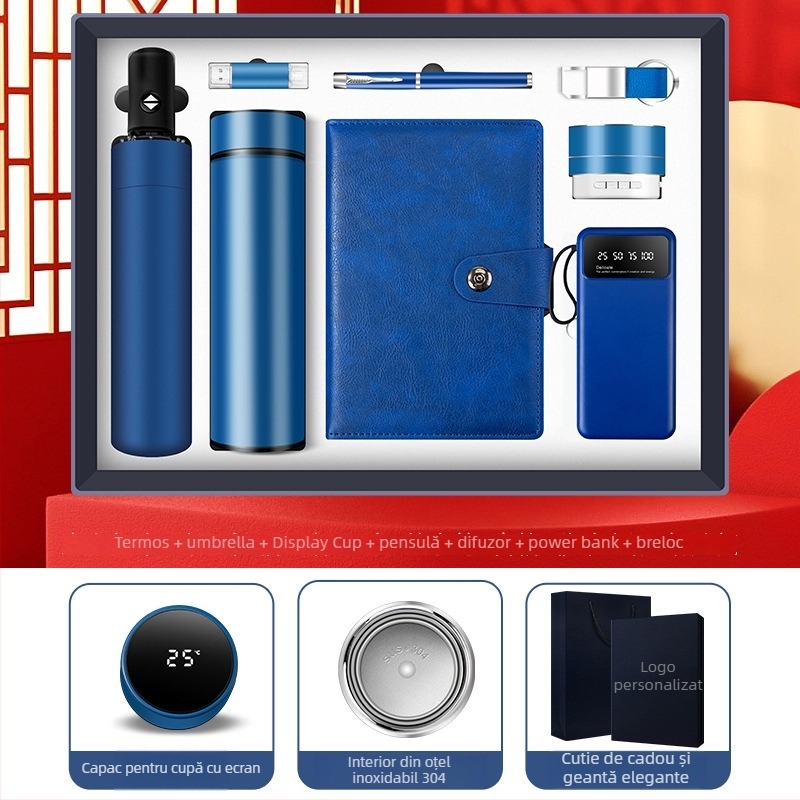 Set cadouri de afaceri cu termos, caiet, logo personalizat și cutie cadou pentru birou