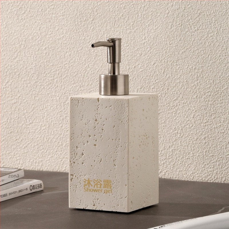 Sticlă cu pompă inspirată de travertin pentru articole de toaletă de hotel — recipient de probă pentru dezinfectant pentru mâini, loțiune, șampon și gel de duș