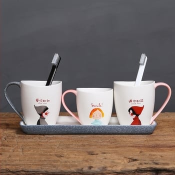 Set ceramic pentru cupluri: pahare pentru periuța de dinți și clătire a gurii, stil minimalist european