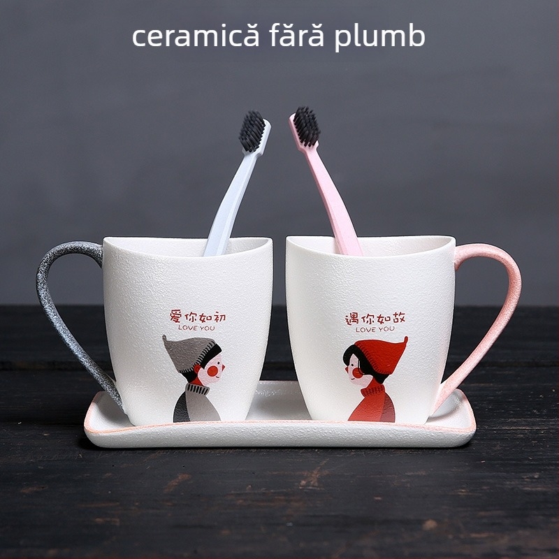 Set ceramic pentru cupluri: pahare pentru periuța de dinți și clătire a gurii, stil minimalist european