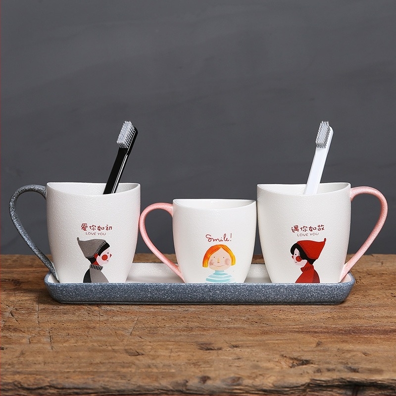 Set ceramic pentru cupluri: pahare pentru periuța de dinți și clătire a gurii, stil minimalist european