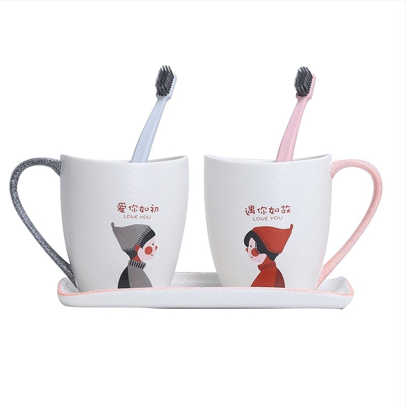 Set ceramic pentru cupluri: pahare pentru periuța de dinți și clătire a gurii, stil minimalist european