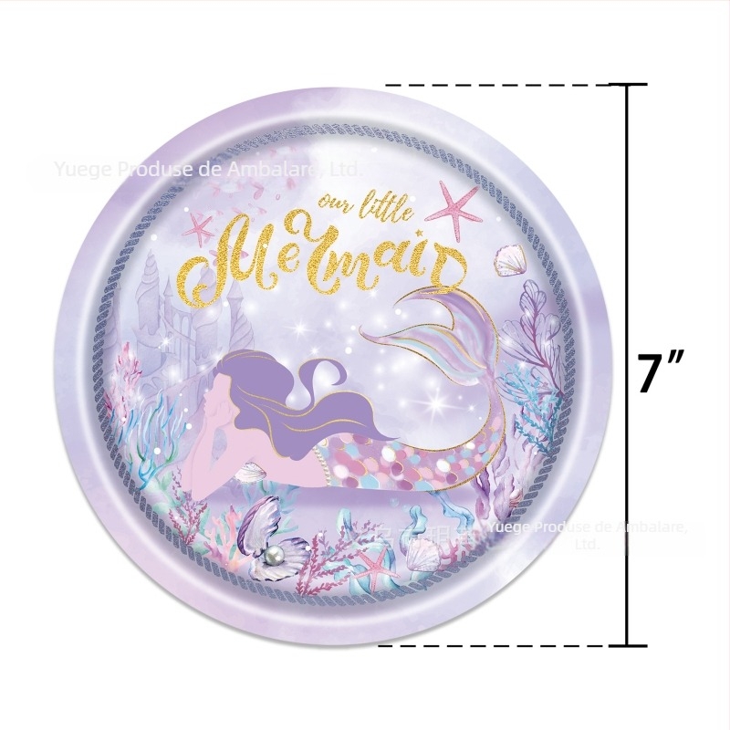 Set de veselă pentru sirene, temă oceanică – de unică folosință: farfurii, pahare și șervețele (Material: Hârtie; Categorie: veselă de hârtie; Produs: accesorii pentru aranjarea spațiului)