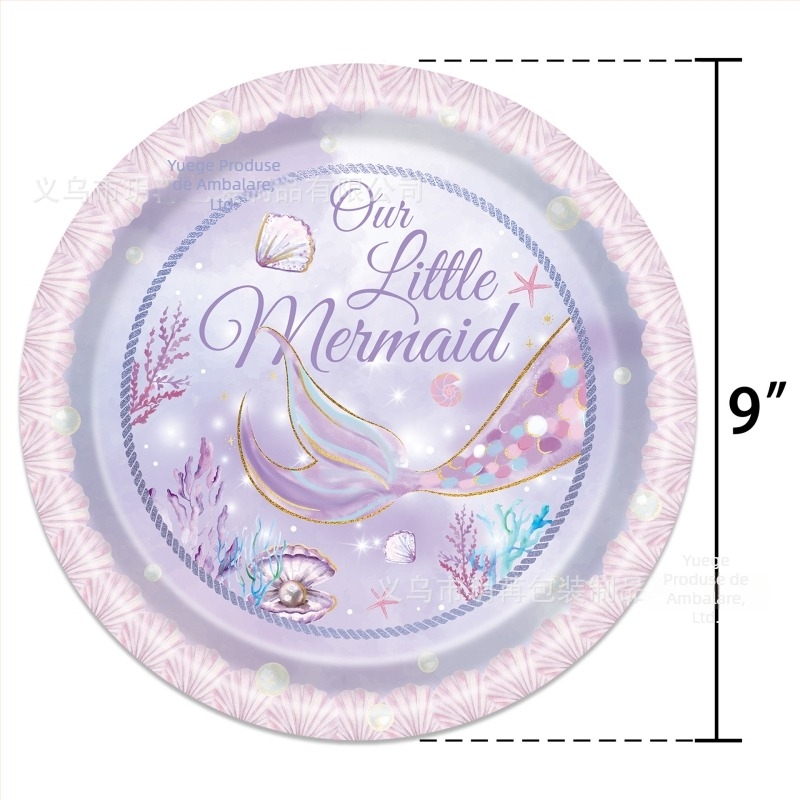 Set de veselă pentru sirene, temă oceanică – de unică folosință: farfurii, pahare și șervețele (Material: Hârtie; Categorie: veselă de hârtie; Produs: accesorii pentru aranjarea spațiului)