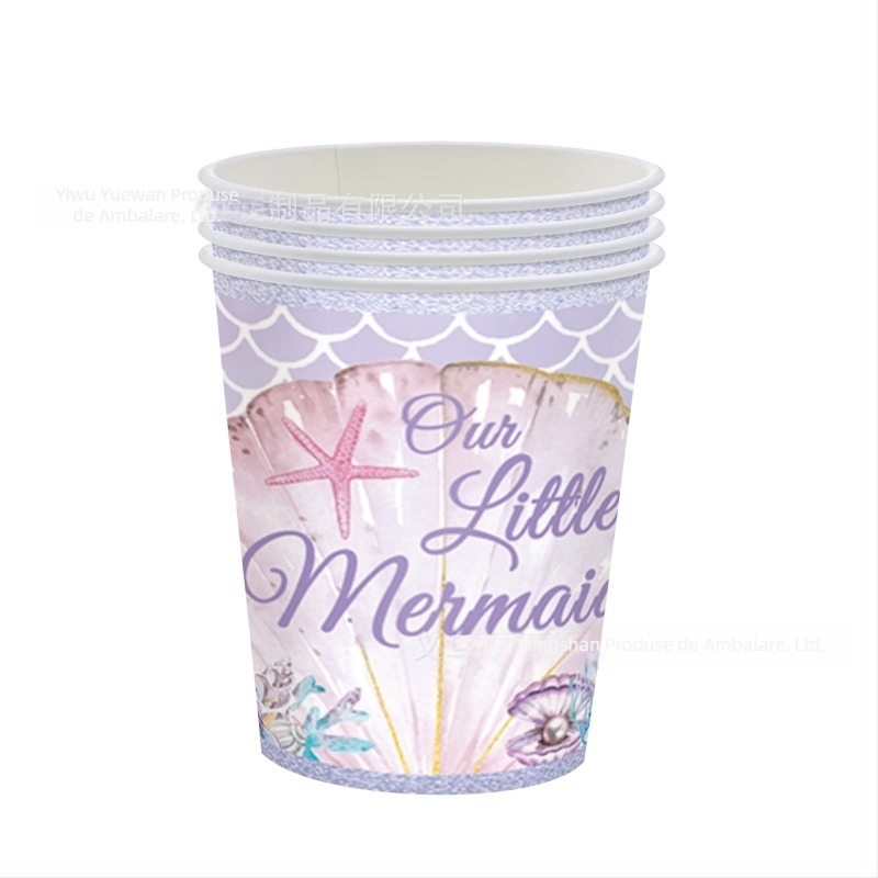 Set de veselă pentru sirene, temă oceanică – de unică folosință: farfurii, pahare și șervețele (Material: Hârtie; Categorie: veselă de hârtie; Produs: accesorii pentru aranjarea spațiului)