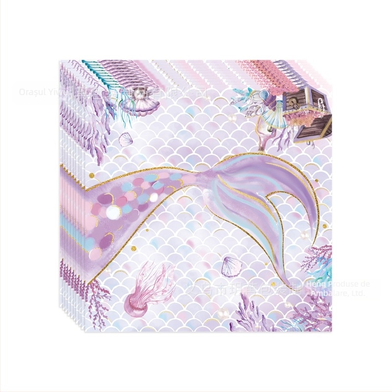 Set de veselă pentru sirene, temă oceanică – de unică folosință: farfurii, pahare și șervețele (Material: Hârtie; Categorie: veselă de hârtie; Produs: accesorii pentru aranjarea spațiului)