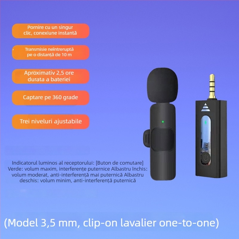Microfon lavalier cu clips – dinamic, anulare zgomot, model K35, SNR ≥70 dB, comutare direcțională