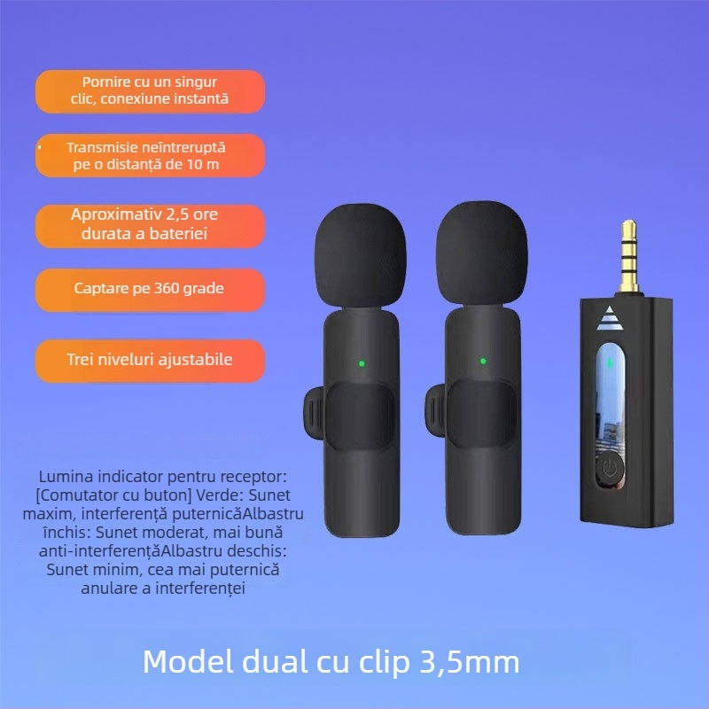 Microfon lavalier cu clips – dinamic, anulare zgomot, model K35, SNR ≥70 dB, comutare direcțională