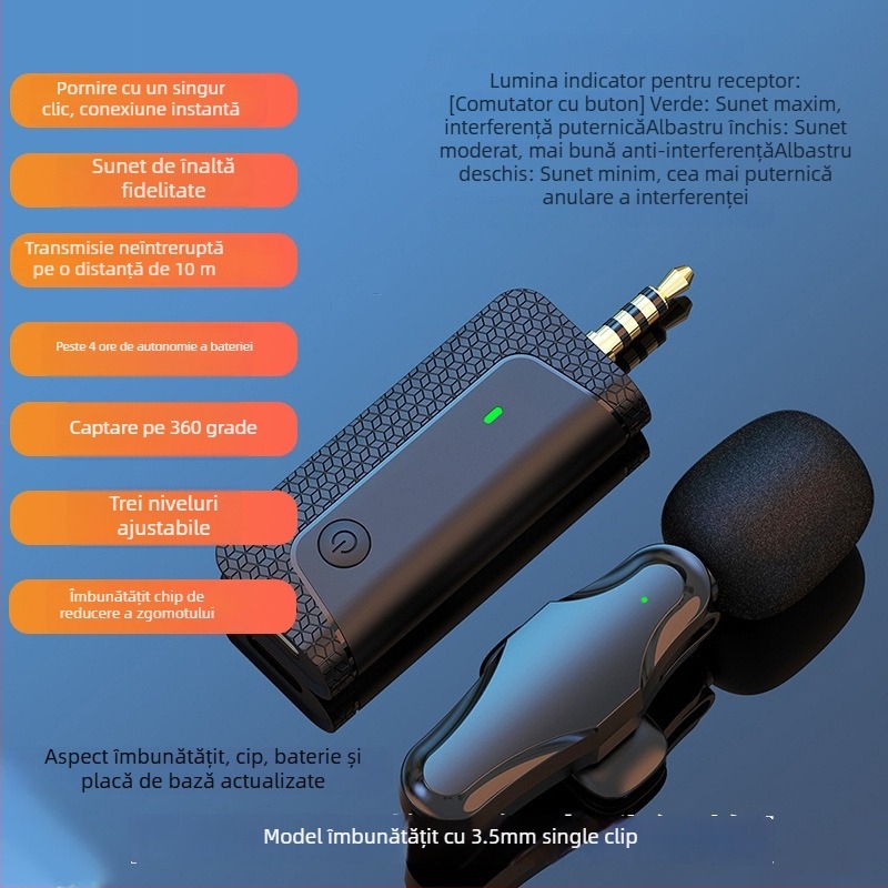 Microfon lavalier cu clips – dinamic, anulare zgomot, model K35, SNR ≥70 dB, comutare direcțională