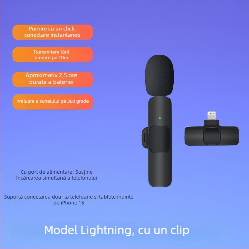 Microfon lavalier cu clips – dinamic, anulare zgomot, model K35, SNR ≥70 dB, comutare direcțională