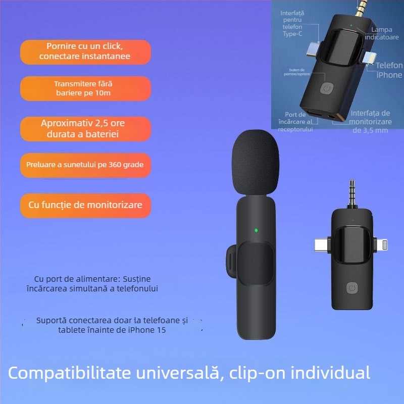 Microfon lavalier cu clips – dinamic, anulare zgomot, model K35, SNR ≥70 dB, comutare direcțională