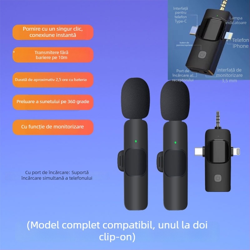Microfon lavalier cu clips – dinamic, anulare zgomot, model K35, SNR ≥70 dB, comutare direcțională