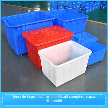 Rezervor de apă din plastic pentru acvacultură, PE, turnare prin injecție, rezistent, compatibil cu capac și cu opțiune de roți; dimensiuni interne 950×720×660 mm; grosime perete 4 mm; sarcină 50 kg; greutate netă 9,8 kg
