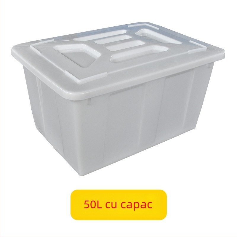Rezervor de apă din plastic pentru acvacultură, PE, turnare prin injecție, rezistent, compatibil cu capac și cu opțiune de roți; dimensiuni interne 950×720×660 mm; grosime perete 4 mm; sarcină 50 kg; greutate netă 9,8 kg