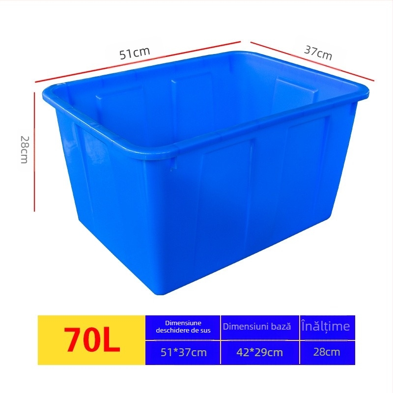 Rezervor de apă din plastic pentru acvacultură, PE, turnare prin injecție, rezistent, compatibil cu capac și cu opțiune de roți; dimensiuni interne 950×720×660 mm; grosime perete 4 mm; sarcină 50 kg; greutate netă 9,8 kg