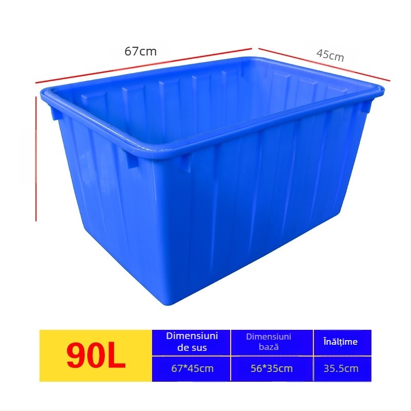 Rezervor de apă din plastic pentru acvacultură, PE, turnare prin injecție, rezistent, compatibil cu capac și cu opțiune de roți; dimensiuni interne 950×720×660 mm; grosime perete 4 mm; sarcină 50 kg; greutate netă 9,8 kg