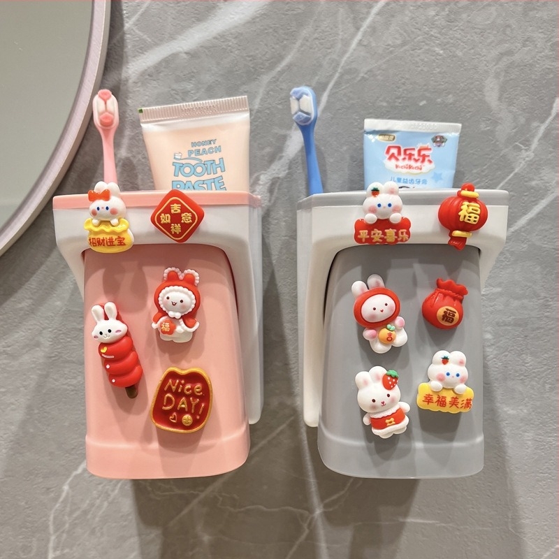 Cupa de clătire pentru copii, montaj magnetic pe perete, spațiu de depozitare pentru periuțe și pastă de dinți, din plastic