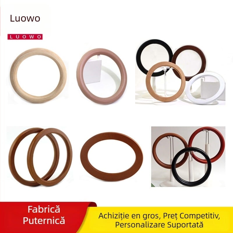 Geantă croșetată din lână, cu inel circular din lemn – stil etnic pastoral