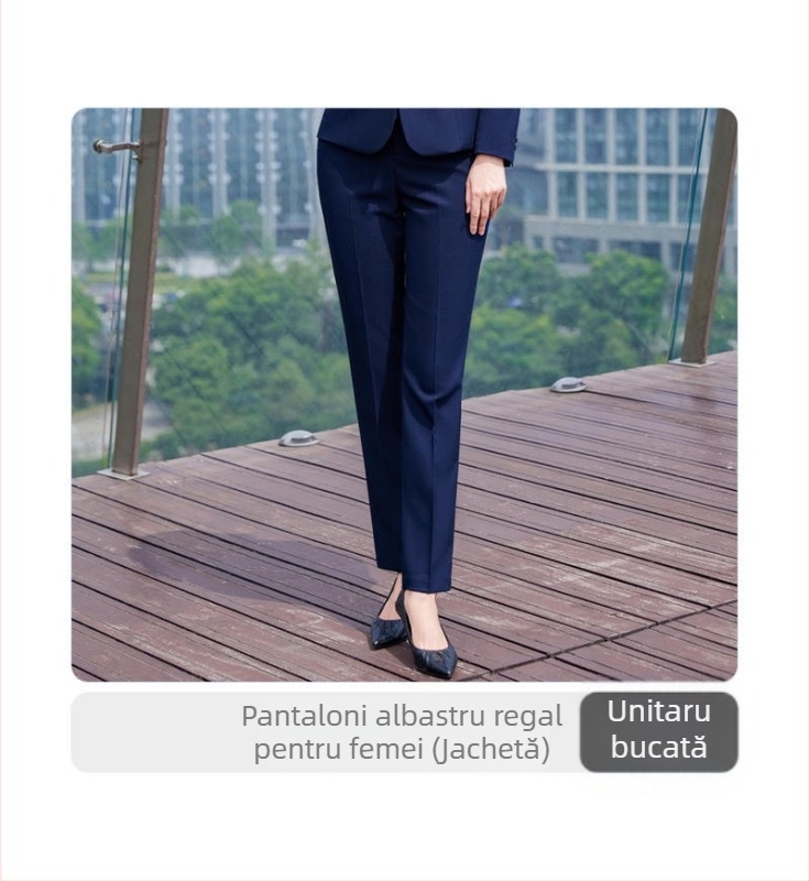 Set costum din două piese pentru afaceri, formal, Slim Fit, rever plat, cu două nasturi, amestec polyester-viscose, deschidere centrală în spate