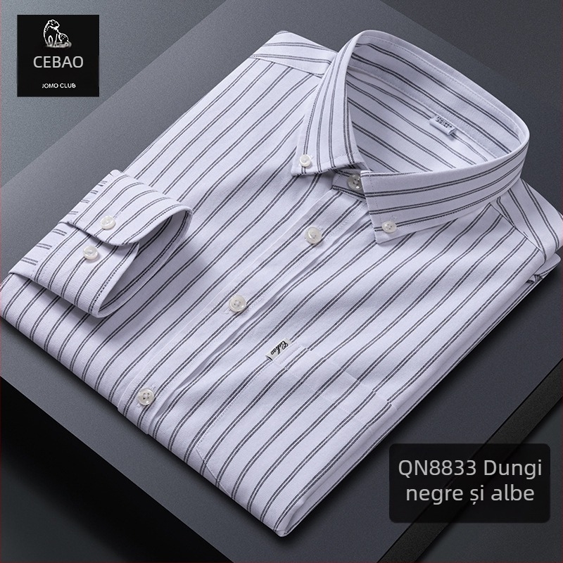 Cămașă din bumbac 100% Oxford, în dungi, mânecă lungă, guler cu nasturi, respirabilă