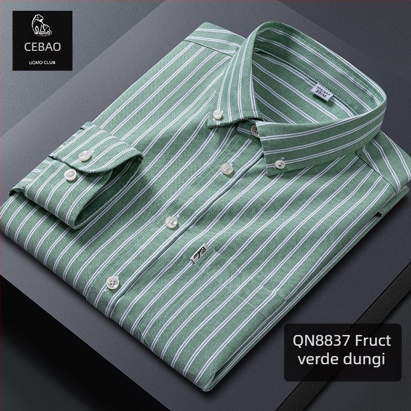 Cămașă din bumbac 100% Oxford, în dungi, mânecă lungă, guler cu nasturi, respirabilă